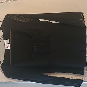 Ivy Jane XL Black top with sheer sleeves, scoop neck